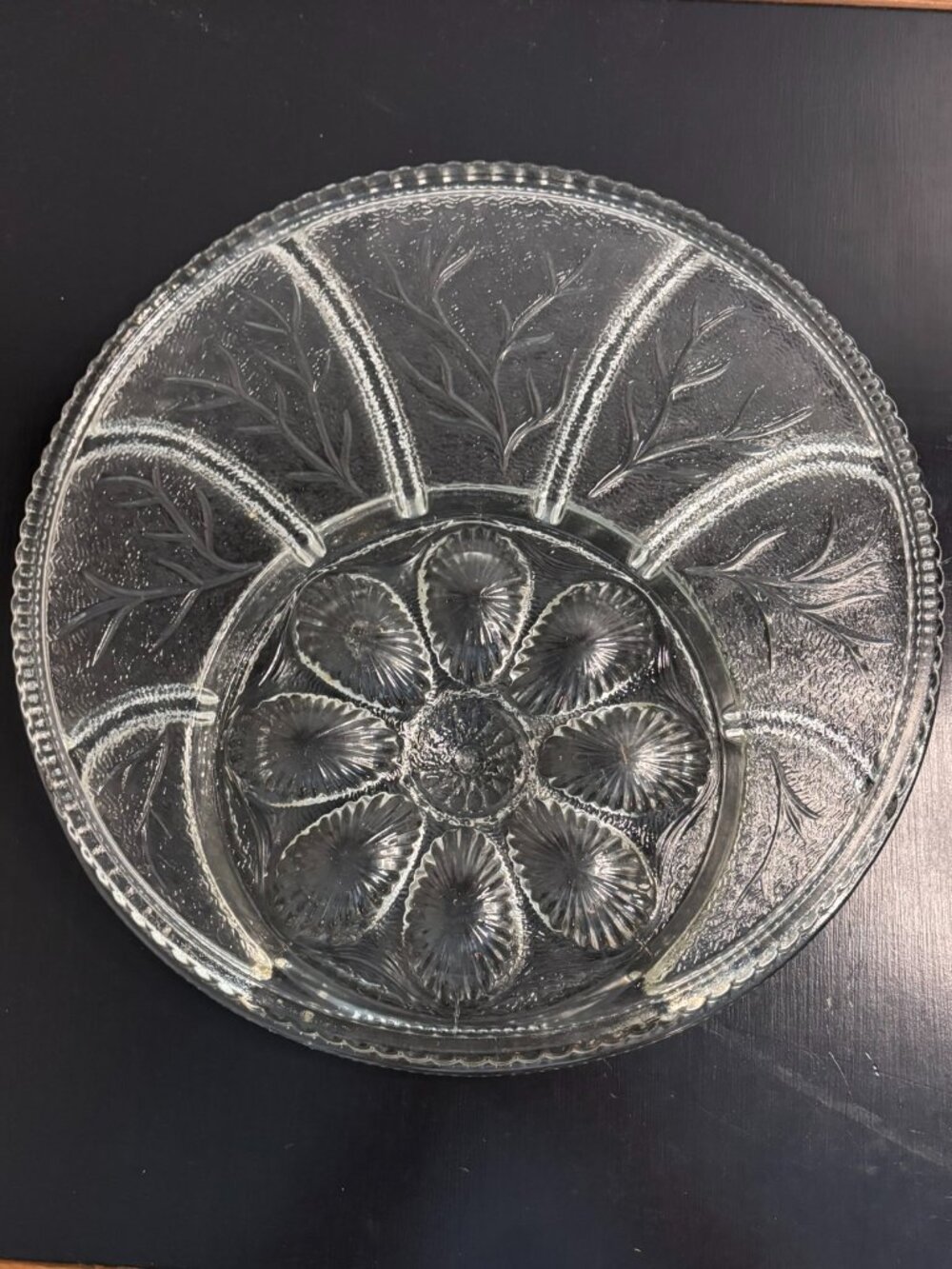 VTG Federal Glass Clear Relish Divided Tray & Deviled Egg Plate